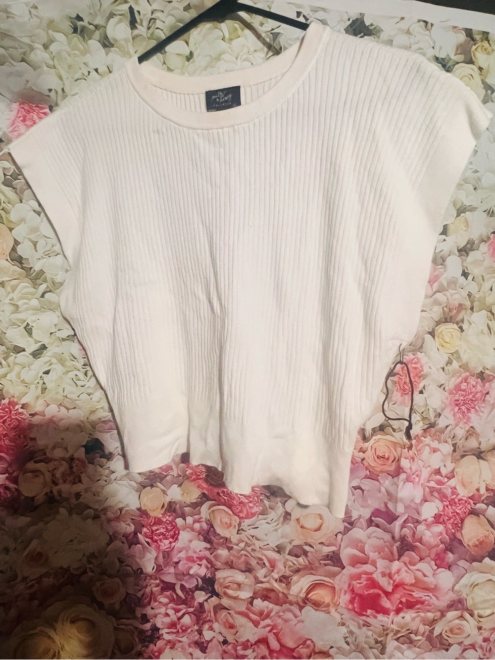 Women's White Ribbed Cap-Sleeve Knit Top
